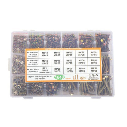 1640Pack M4 M5 M6 Stainless Steel Nuts Flat and Bolts & Lock Washers Sorting Kit