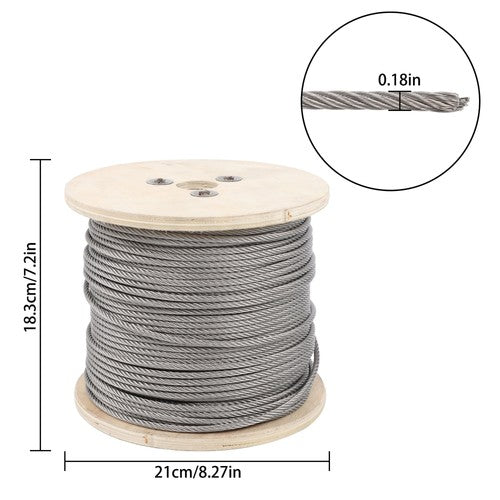 3/16In 7x19 T304 Stainless Steel Cable 500FT Wire Rope 3700lb Fracture Strength