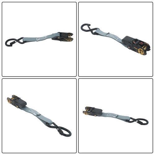 4 Pack Ratchet Strap Polyester Gray 2200lbs 1in*15ft S Hook 36' Stretch Cord*2