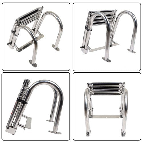New Stainless Steel Telescoping Boat Ladder 4 Step Foldable Hand armrest