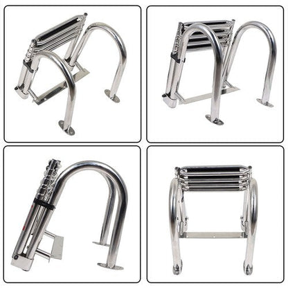 New Stainless Steel Telescoping Boat Ladder 4 Step Foldable Hand armrest
