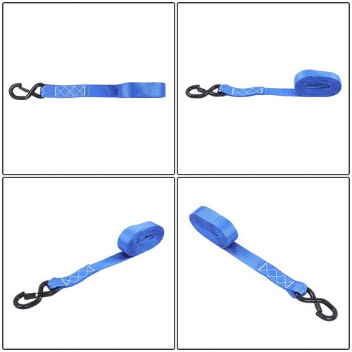 4 Pcs Steel Ratchet Strap Blue Fracture Strength 5208lbs 1.6in*15ft with S Hooks