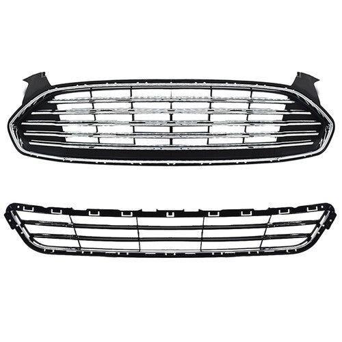 For Ford Fusion 2013-2016 2pcs Front Upper & Lower Mesh Grille Replacement