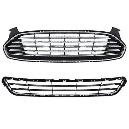 For Ford Fusion 2013-2016 2pcs Front Upper & Lower Mesh Grille Replacement