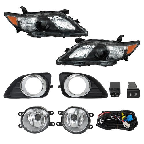 Headlights Black Fog Lights+Switch Kit For 10-11 Toyota Camry SE Left+Right Side