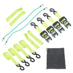4-Pack 1.6"x8' Green Ratchet Straps Kit 5,208lb Break Strength w/ Safety S Hooks