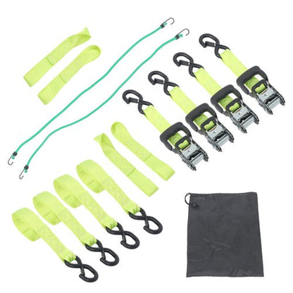 4-Pack 1.6"x8' Green Ratchet Straps Kit 5,208lb Break Strength w/ Safety S Hooks