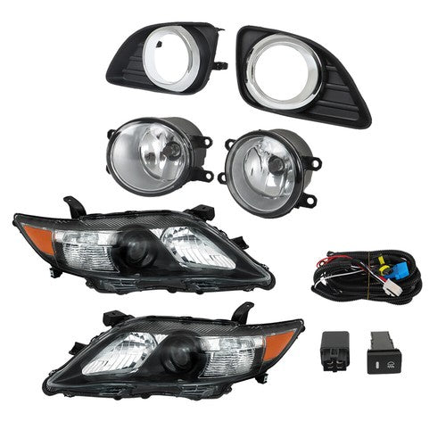 Headlights Black Fog Lights+Switch Kit For 10-11 Toyota Camry SE Left+Right Side