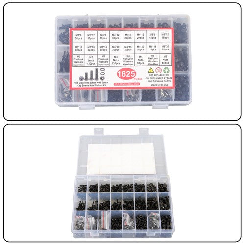 1625 Pcs M2 M3 M4 M5 Bolts and Nuts Hex Socket Head Screw Assortment Kit