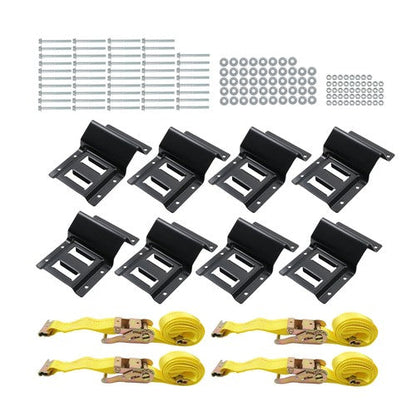 Galvanized Bolts E-Track Mounting Kit w/4 Polyester Straps & 8 Steel Wheel Chock