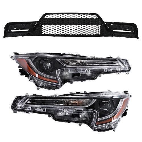 Black For Toyota Corolla 2023-2024 Pair LED Clear Headlights&Front Lower Grill