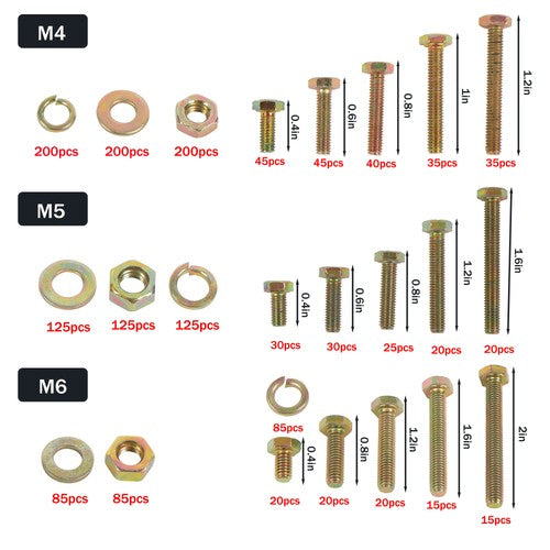 1640Pack M4 M5 M6 Stainless Steel Nuts Flat and Bolts & Lock Washers Sorting Kit