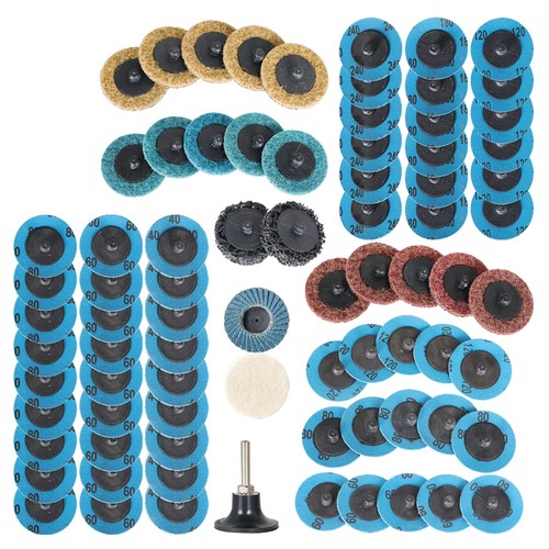 71PCS 2" Roll Lock Sanding Discs Set W/ 1/4 Holder Die Grinder Quick Change Disc