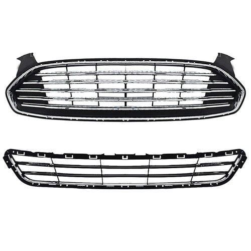 For Ford Fusion 2013-2016 2pcs Front Upper & Lower Mesh Grille Replacement