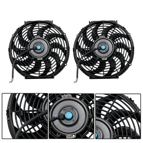 2× 12" Electric Radiator Cooling Slim Fans Push Pull Mount Black For Universal