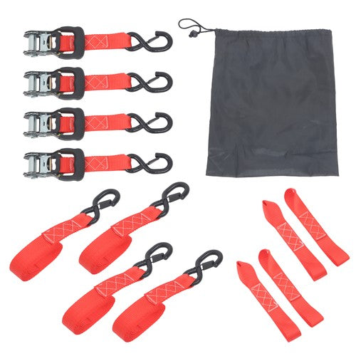4 Pcs Steel Ratchet Strap with S Hooks 1.6in*8ft Fracture Strength 5208lbs Red