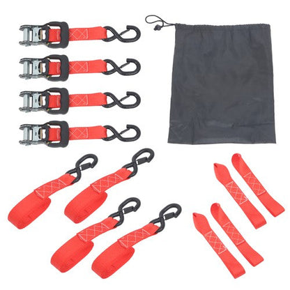 4 Pcs Steel Ratchet Strap with S Hooks 1.6in*8ft Fracture Strength 5208lbs Red