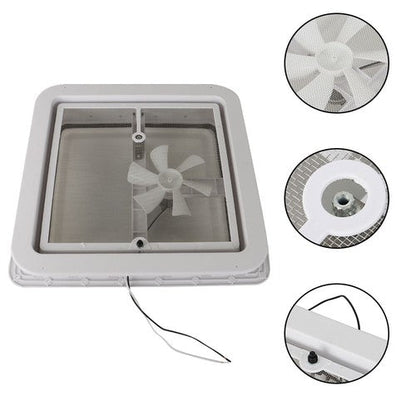 For Camper Trailer Universal White 14" × 14" RV Roof Vent Fan Kit 12V 6" Blades