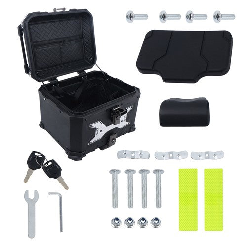 45L  Aluminum Black Hard Motorcycle Trunk With Silver Hanging Plate Rear Trunk
