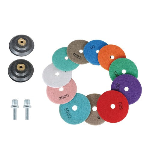 14 Pack 4 Inch Diamond Polishing Pads Kit with 2PCS 5/8’’-11 Backer Pad