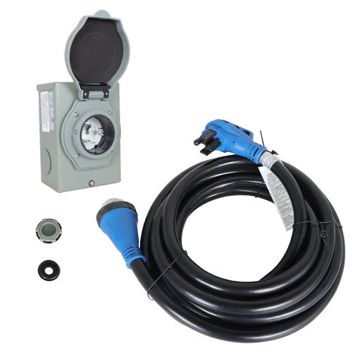 RV Extension Cord 50Amp 25FT Power Inlet Box Combo Kit Twist Lock+LED NEMA14-50P