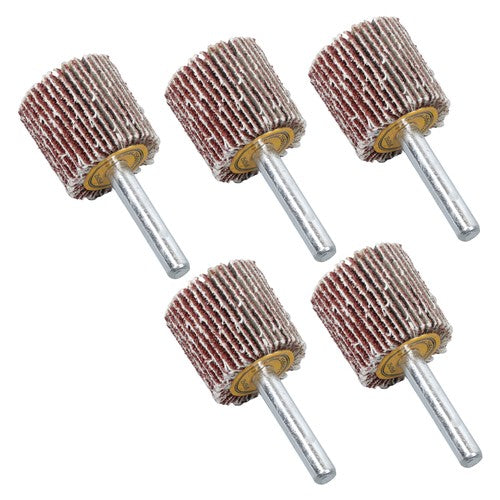 5 Pack 1" x 1" x 1/4" Shank Mounted Flap Wheels 80 Grit Aluminum Oxide