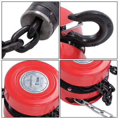 Chain Hoist Chain Block 1 Ton Capacity 10 Feet Lift Steel Construction Red