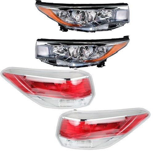 Driver&Passenger Halogen For 2014-2016 Toyota Highlander Tail Lights+Headlights