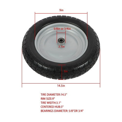 2PCS 14.5x4-8 Solid Wheels w/Toothed Tread, Silver Hub Black&Silver Replace Tire