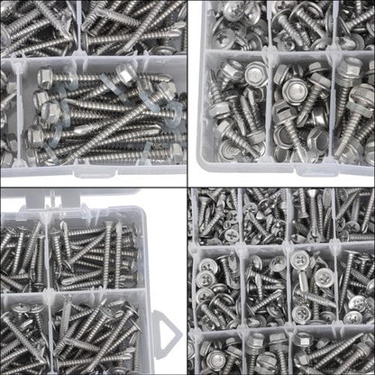 425 Pcs 410 Stainless Steel Self-Tapping Screws, #8 #10 Self-Drilling Set