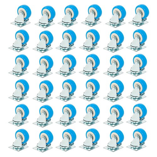 36 Pack Caster Swivel Plate On Blue Polyurethane Wheels 2" Size Wheels No Brake