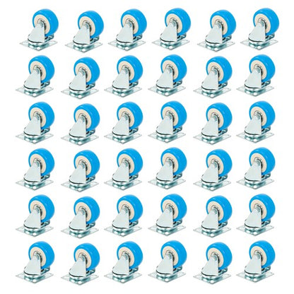 36 Pack Caster Swivel Plate On Blue Polyurethane Wheels 2" Size Wheels No Brake