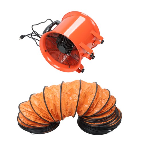 Portable Blower Steel 10 Inch, 1520 CFM 320W Industrial Orange 33ft Ducting