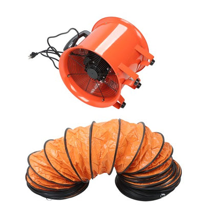 Portable Blower Steel 10 Inch, 1520 CFM 320W Industrial Orange 33ft Ducting
