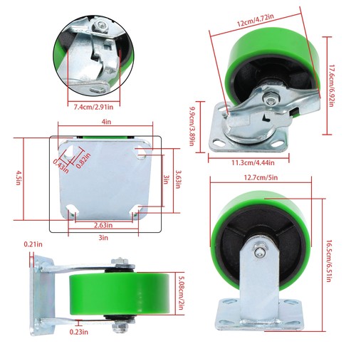 4 sets of 5' heavy-duty casters 2 side brakes and 2 straight wheels 4000lbs