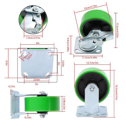 4 sets of 5' heavy-duty casters 2 side brakes and 2 straight wheels 4000lbs