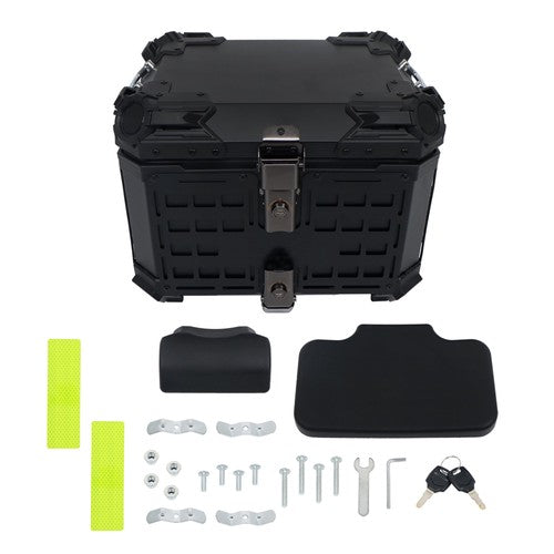 With Black Armor Clock Model Aluminum Motorcycle Top Case Hard 45L Black Trunk
