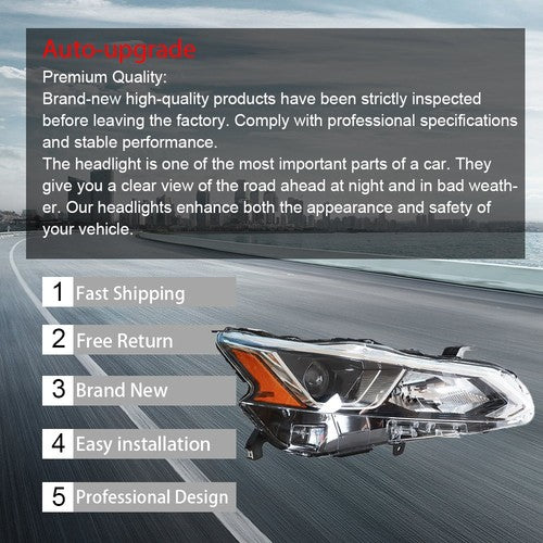 For Nissan Altima 2019-2020 LH+RH Headlight Headlamps Clear Lens Halogen Chrome