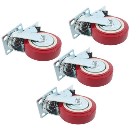 4 Pack 6' x 2' Heavy Duty Caster Wheel Swivel Plate PU With Brake Wheels
