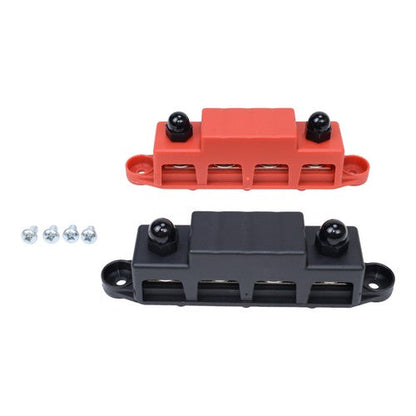 3/8" / 250A 4 Stud Busbar Bus Bar Power Distribution Terminal Block Red&Black