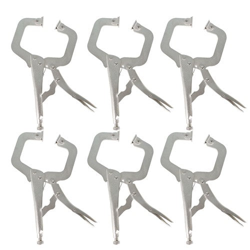 Adjustable C-Clamp Locking Pliers Set 11" Locking Welding With Swivel Pads 6 Pcs