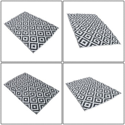 Waterproof Outdoor Carpet Black & White 4x6FT Plastic Straw Rug For Camping