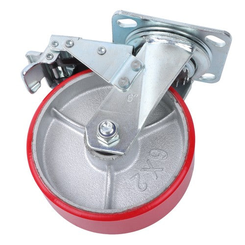 1 x 6' Heavy Duty Metal CASTERS  Construction Red With Brakes