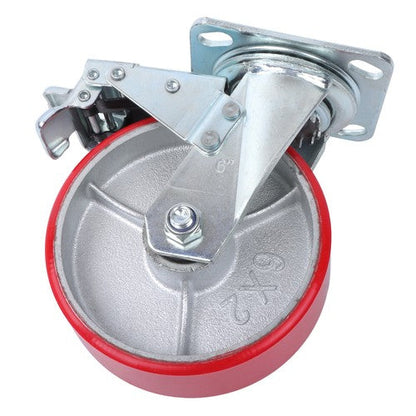 1 x 6' Heavy Duty Metal CASTERS  Construction Red With Brakes