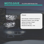 Headlight Fit For Honda Civic 2016-2020 Headlamps Driver + Passenger Side Pair
