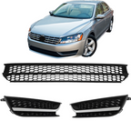 Front Bumper Lower Grille & Fog Light Bezel Cover LH+RH Fit 2012-2015 VW Passat