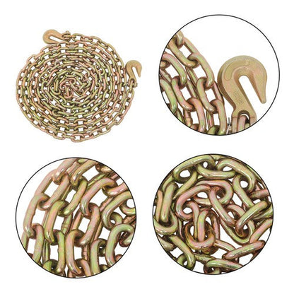 2pcs Transport Bundle Chain Steel Gold 7100lbs G80 3/8in×20ft Heavy Duty W/Hooks