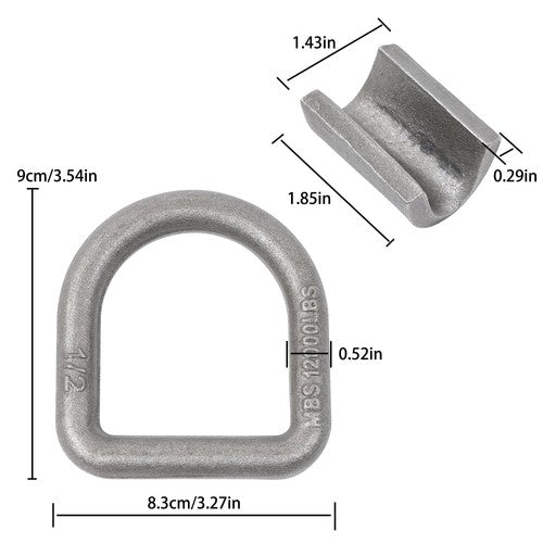 1/2 Inch Heavy Duty Weld-On Forged D Ring Fracture Strength 12,000lbs (12 Pack)