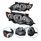 For 2011 2012 2013 Toyota Corolla Headlights Headlamp Pair Black Housing  LE XLE