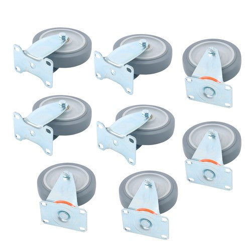 4Pcs Swivel Rubber Caster + 4 fixed wheels Total 8Pcs 5-Inch Grey Casters